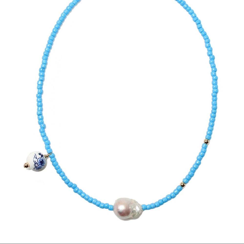 Turquoise Colorful Beaded Baroque Genuine Freshwater Pearl Necklace - Picture 2 of 7